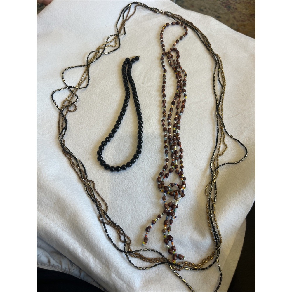 Bundle Of Beaded Costume Jewelry Necklace Bundle Black Gold Brown